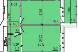 1-к. квартира, 49,7 м², 6/9 эт.