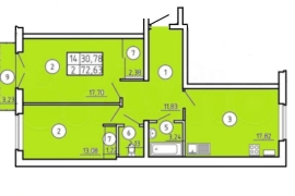 2-к. квартира, 72,6 м², 3/4 эт.