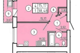 1-к. квартира, 38,4 м², 1/4 эт.