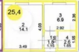 1-комн. квартира, 25,4 м², 1/3эт.
