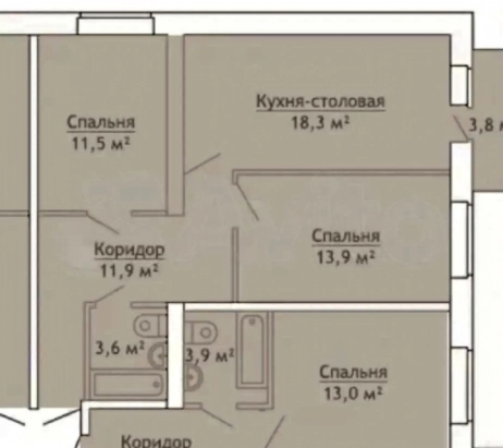 2-к. квартира, 59,9 м², 3/3 эт.