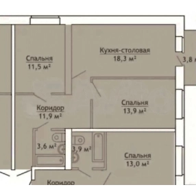 2-к. квартира, 59,9 м², 3/3 эт.